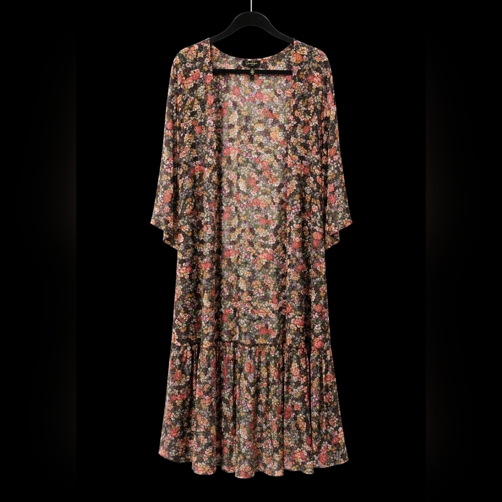 Boho Floral Kimono Duster | Festival Layering Piece Open Front | XS